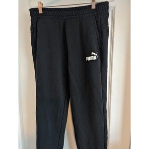Puma Pants Mens Medium Black Sweat Pants Logo Outdoor Jogger Tapered Leg